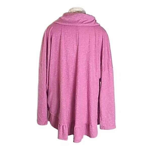 Terra & Sky Pink Cowl Neck Sweater Ruffle Hem Knit Pullover Top Plus Size 1X - Picture 4 of 6